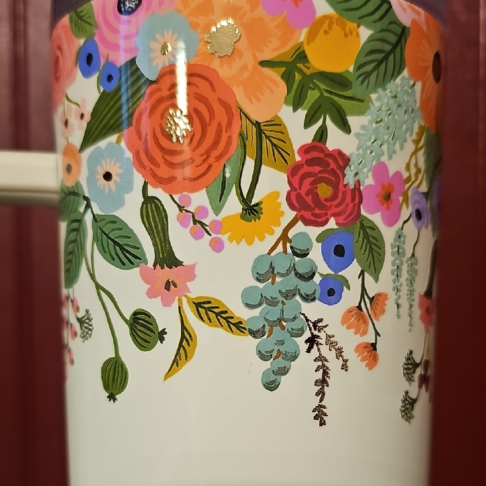 Rifle Paper Co. Floral Cream Tumbler with Handle, With 5 Pk Metal Straws - Picture 4 of 4